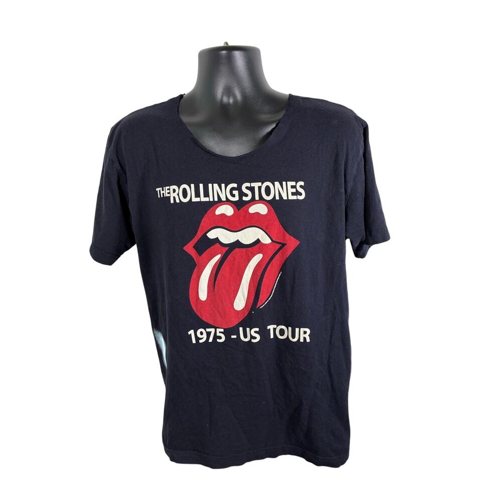 Rolling Stones 1975 US Tour T Shirt Large Cut Neck Band Tee